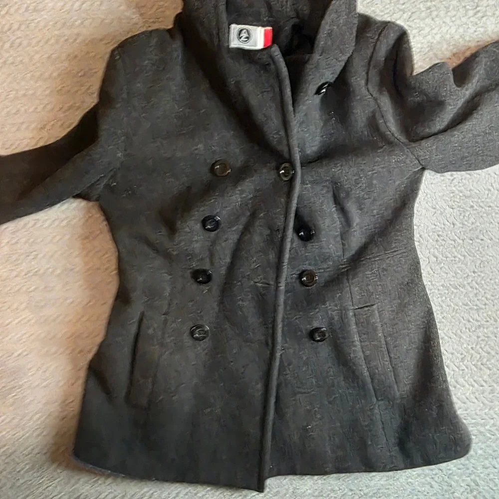 Arizona Jean Co‎ Womens Charcoal Gray 100% Wool Hooded Pea Coat Jacket Medium